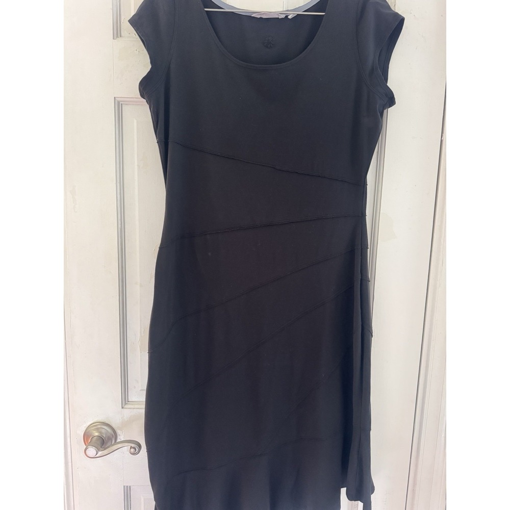 Athleta Crescendo Black Midi Dress Womens Medium Athleisure Travel Pocket - Picture 2 of 9